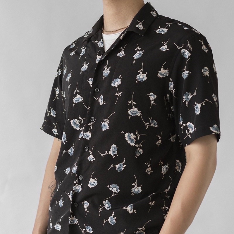Áo Sơ Mi  ĐEN TAY NGẮN Cổ Vest Nam Nữ Unisex