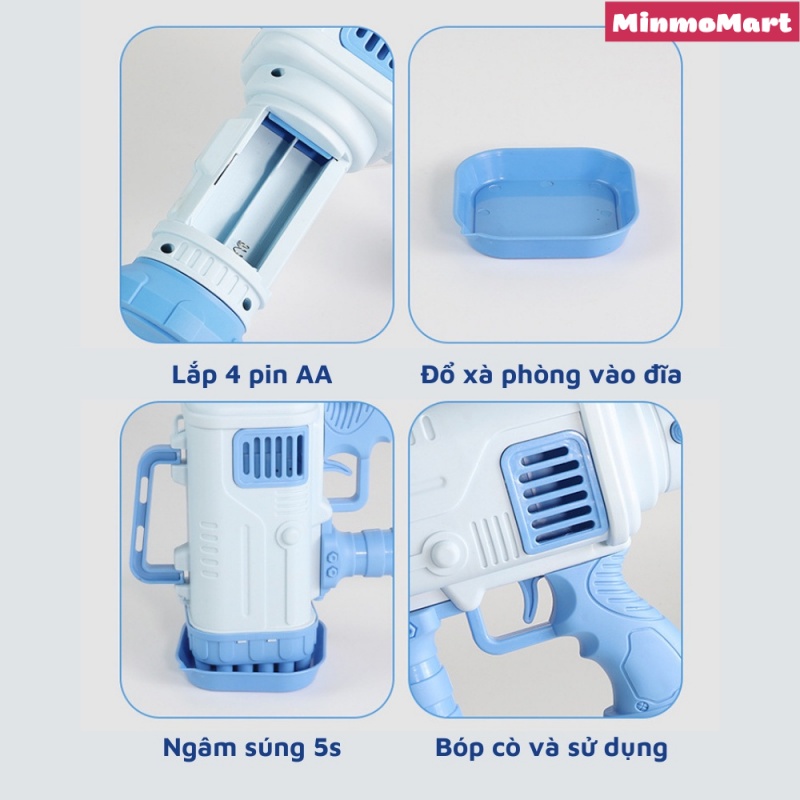 Súng bắn bong bóng xà phòng MinMo,súng phun bong bóng 32 nòng nhiều màu an toàn cho bé