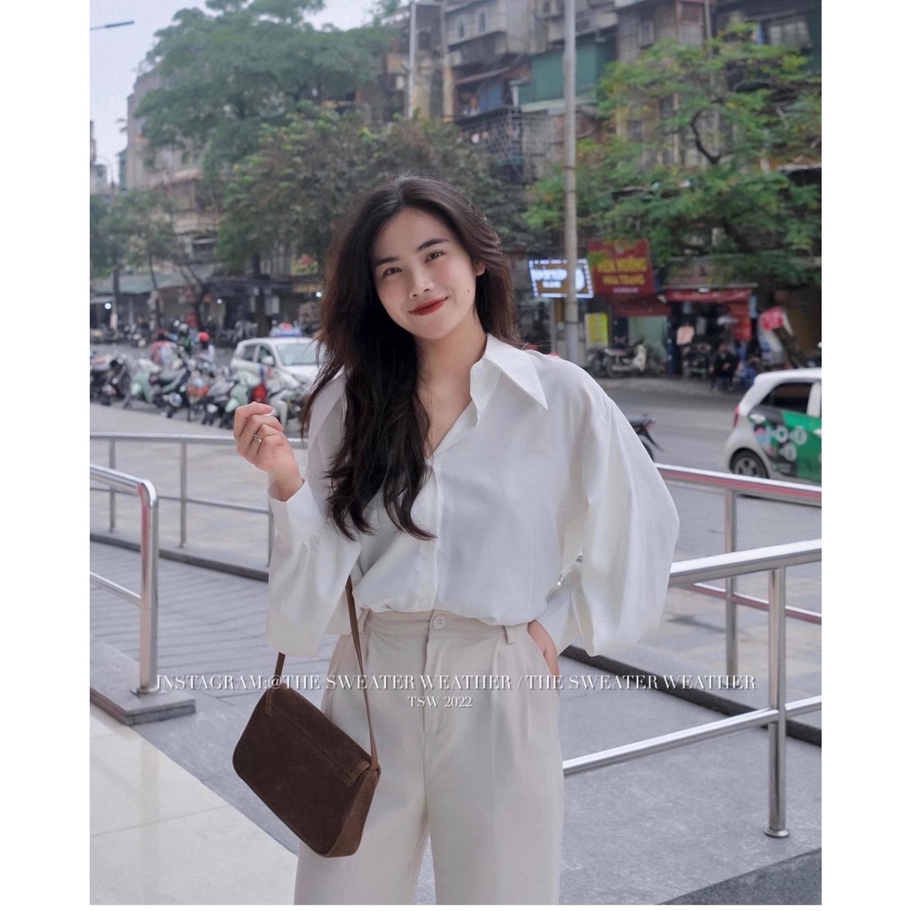 Áo Sơ Mi Nữ trơn trượt tay bồng chất umi hàn form rộng Kiểu dài tay vintage hàn quốc cao cấp trơn kozoda SM69