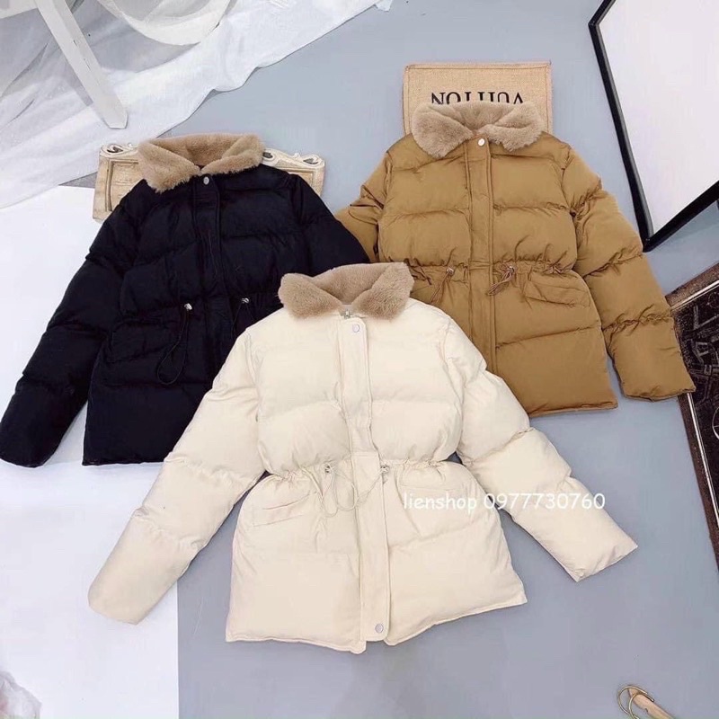 Giao Ngay Áo Phao Lông Vũ Cổ Lông Rút Eo FREE SIZE hàng Quảng Châu Cao Cấp