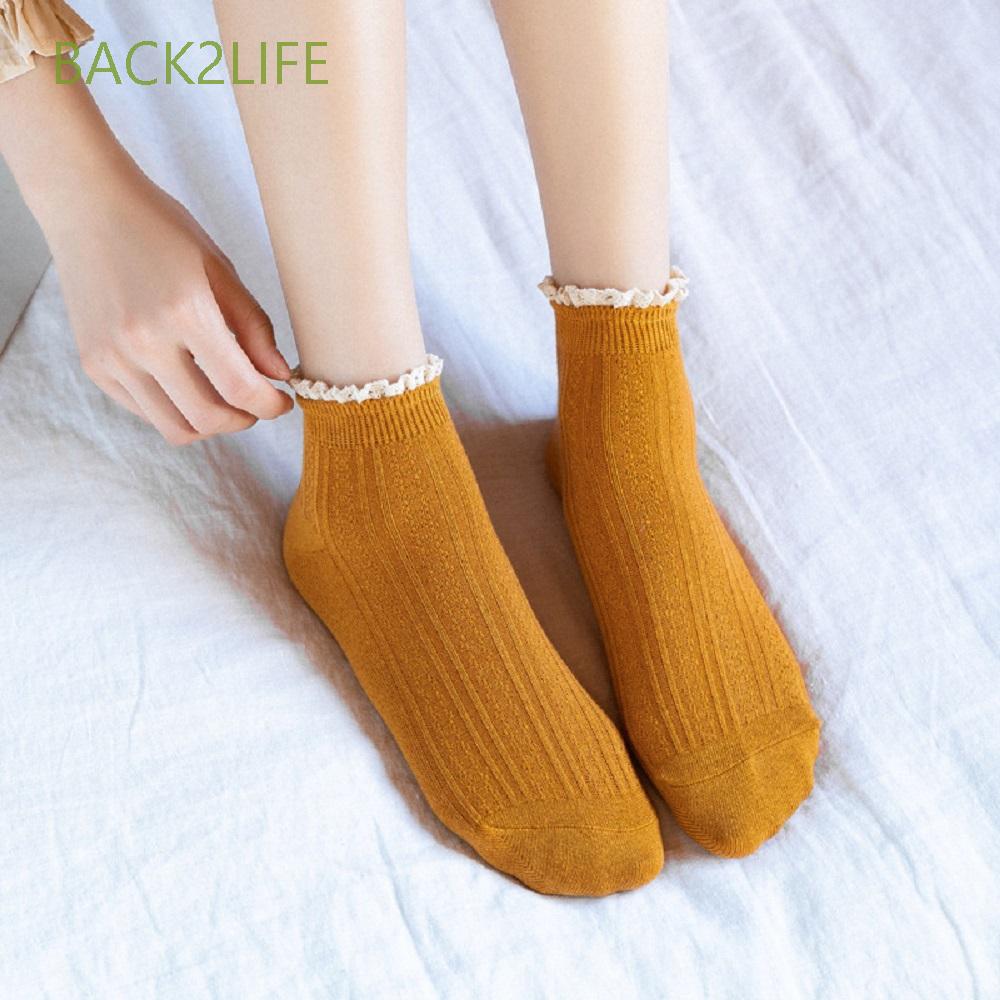 Tất chân viền phối bèo chất liệu cotton kiểu dáng ngọt ngào phong cách Harajuku dành cho nữ