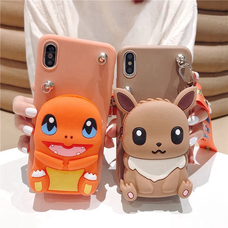 Ốp iPhone XsMax/11/11Pro/11ProMax Silicon Hình Pokemon Kèm Ví Và Dây Đeo