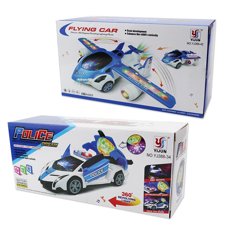 Đồ chơi xe ô tô cảnh sát biến hình, xoay 360, có đèn, có nhạc loại xịn có pin có tô vít đóng hộp