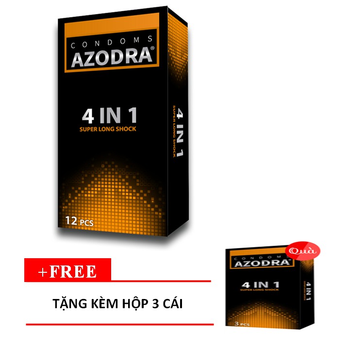 Bao cao su gân gai kéo dài thởi gian 4in1 Azodra12 pcs - tặng hộp nhỏ 3 chiếc