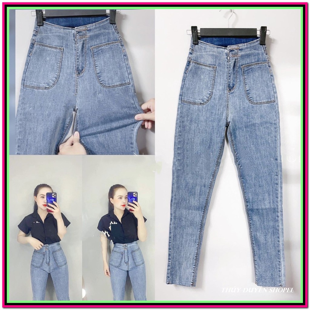 Quần jean nữ HAI TÚI BẦU - HAI CÚC màu xanh nhạt jean siêu giãn giá sỉ xưởng sx p6 | BigBuy360 - bigbuy360.vn