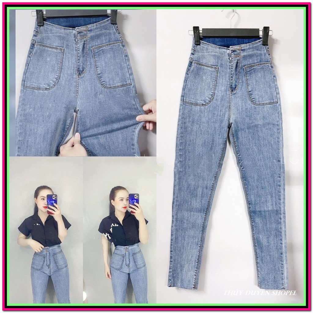 Quần jean nữ HAI TÚI TRÒN BẦU - HAI CÚC màu xanh nhạt jean siêu giãn giá sỉ xưởng sx p6