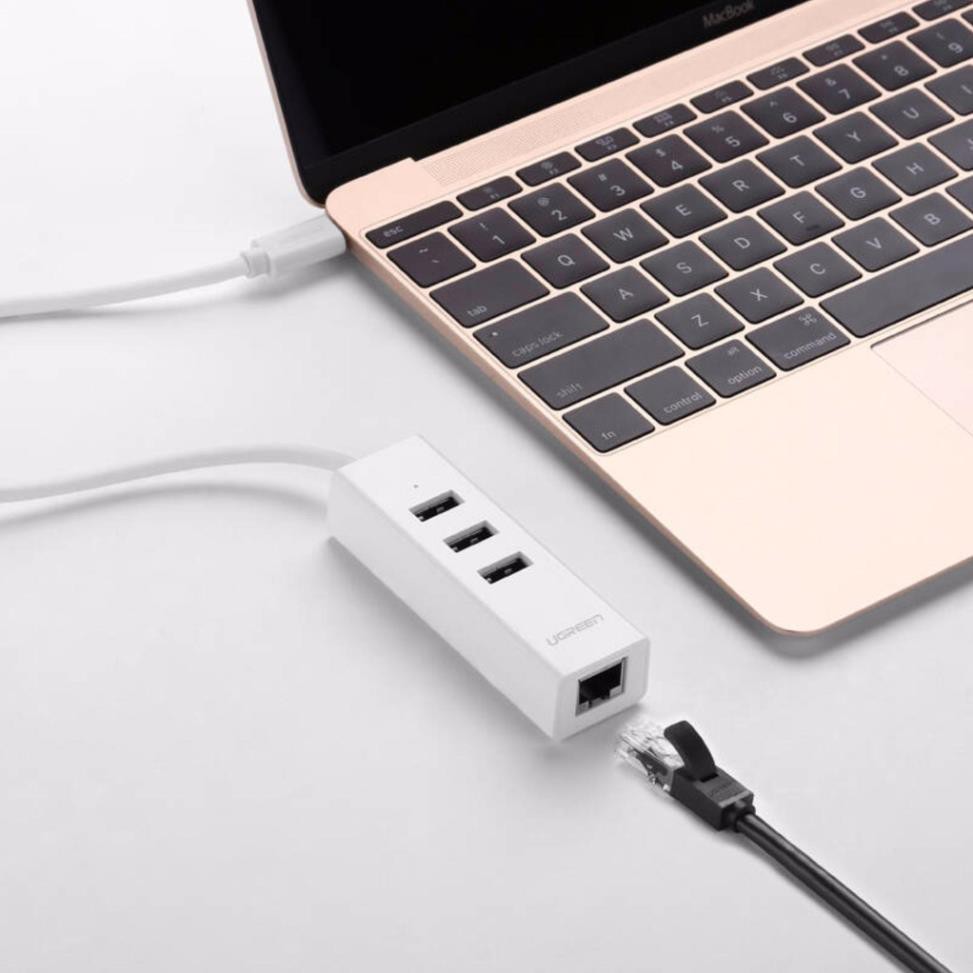 ✔HÀNG CHÍNH HÃNG ✔ Cáp chuyển đổi USB type C sang Ethernet RJ45 + Hub 3 cổng USB 2.0 dài 30cm UGREEN 20792