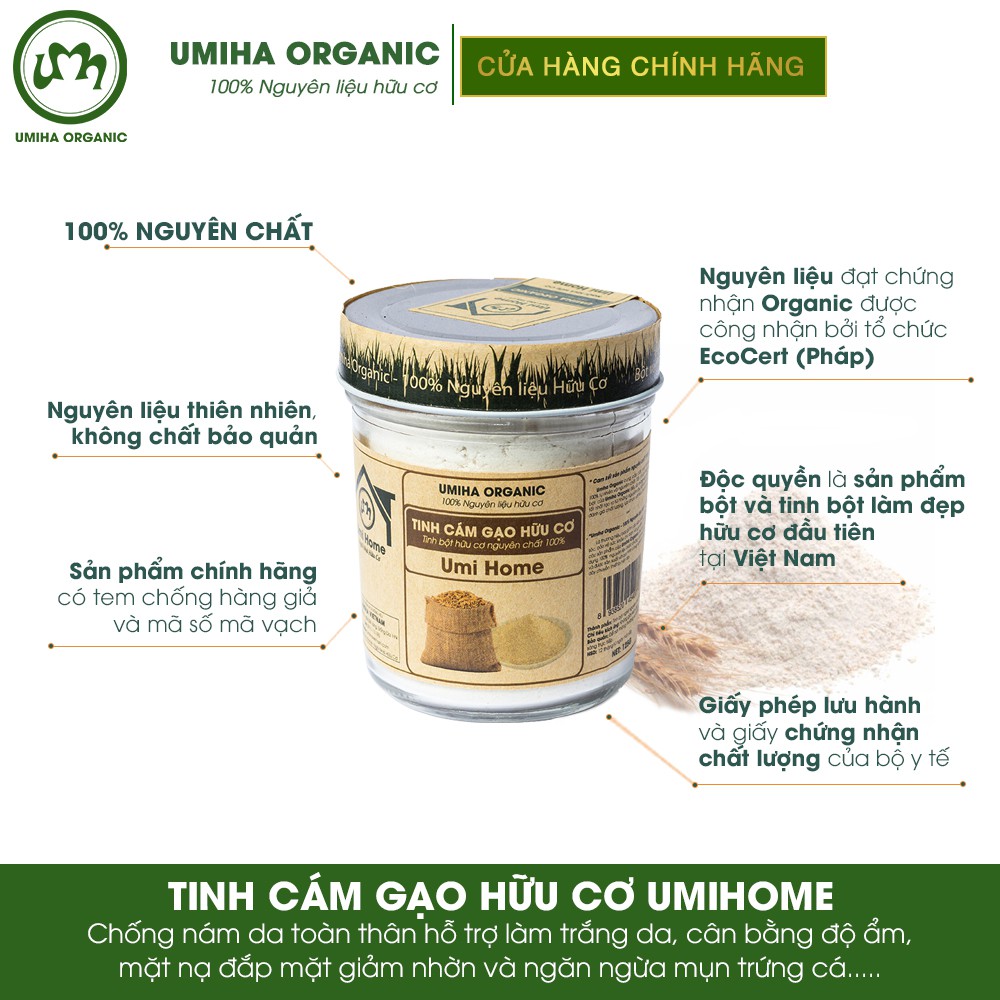 Bột đắp mặt hữu cơ UMIHOME nguyên chất 35G - Dưỡng trắng da, tẩy da chết, cấp ẩm, ngừa mụn - HandMade