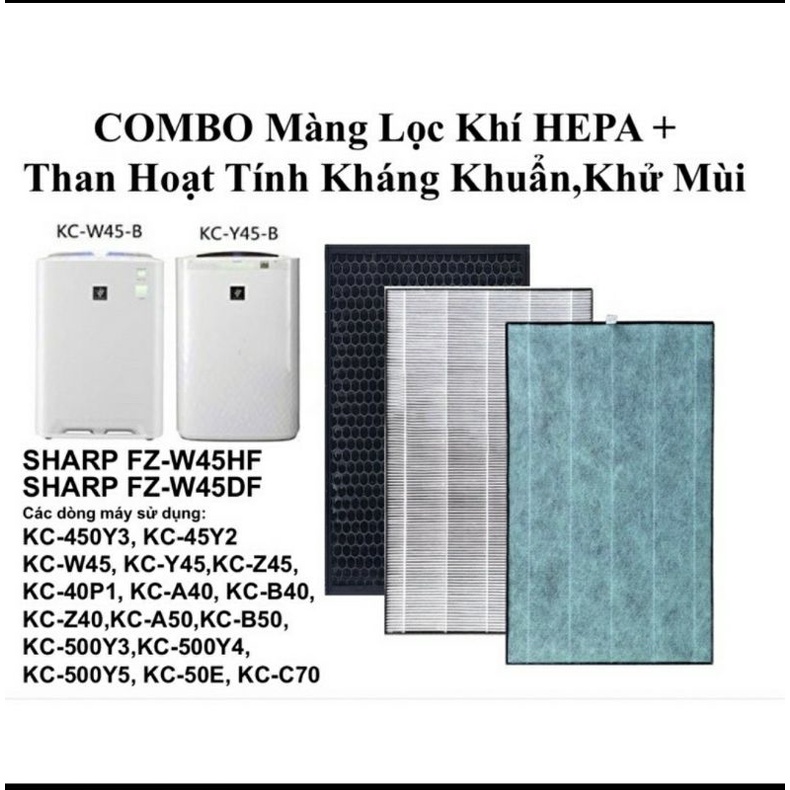 Combo Màng Hepa , Than hoạt tính Chuẩn của máy Bù ẩm, lọc không khí SHARP kc45