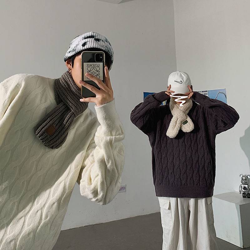 Áo sweater Dệt Kim Tay Dài Dáng Rộng Kiểu Hàn Quốc Thời Trang Thu Đông Cho Các Cặp Đôi