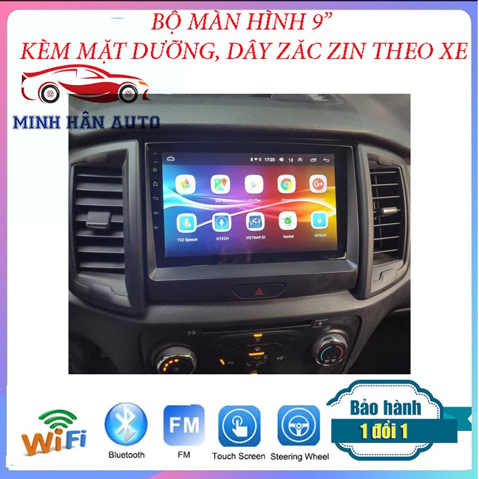 Bộ màn hình Android cho xe FORD RANGER 2017-2019, màn hình dvd Android tích hợp camera lùi, cam hành trình, cam 360