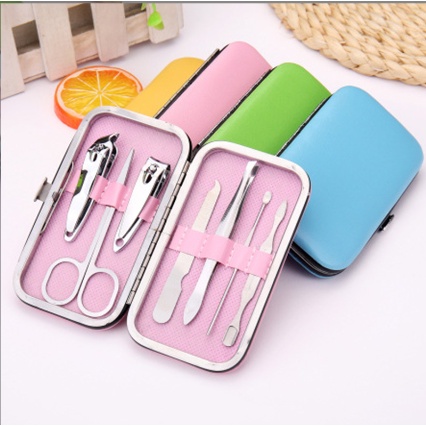 set bấm móng tay màu sắc vỏ da pu 7 món BMT6 dễ thương cute dễ thương cắt móng tay