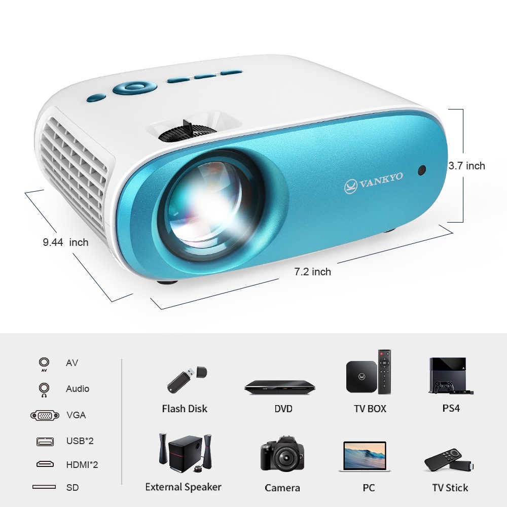 Máy chiếu mini VANKYO Cinemango 100 độ phân giải thực HD | Màu xanh - Bảo hành 24 tháng chính hãng