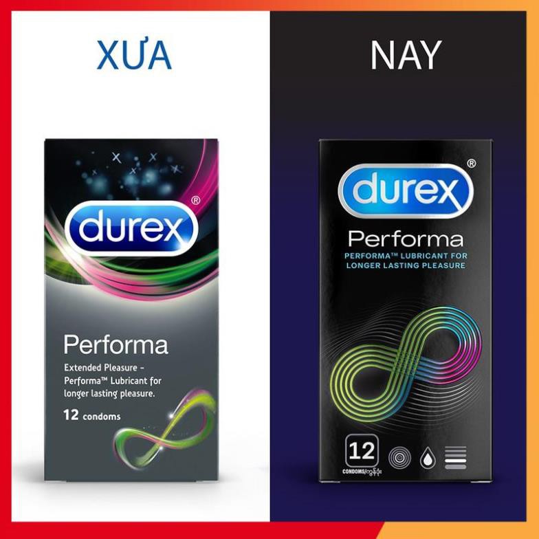 [SIÊU GIẢM GIÁ] Bộ 1 hộp bao cao su Durex Performa 12 bao/hộp + tặng 1 hộp Durex Fetherlite 12 bao/hộp