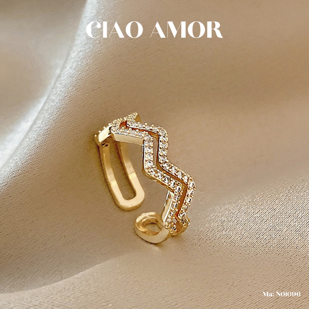 Nhẫn nữ đính đá gấp khúc sang trọng Trang sức Ciao Amor - N0196