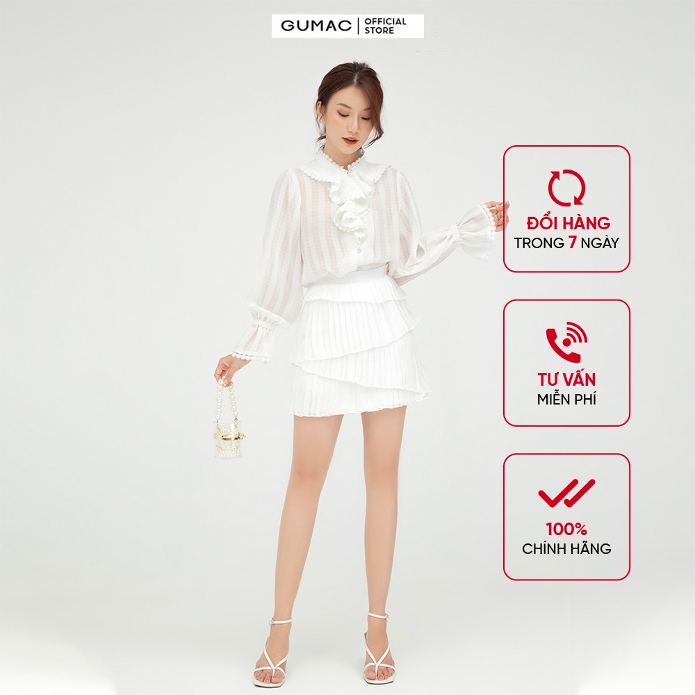 [Mã WABRGUSBD2 giảm 10% tối đa 50k đơn từ 250k] Áo sơ mi nữ đăng ten GUMAC màu trắng chất voan thoáng mát AB561 | BigBuy360 - bigbuy360.vn
