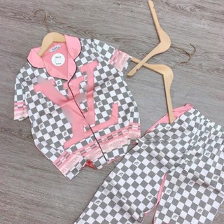 BỘ NGỦ LỤA SATIN PHA HỒNG KẺ HÀNG THIẾT KẾ