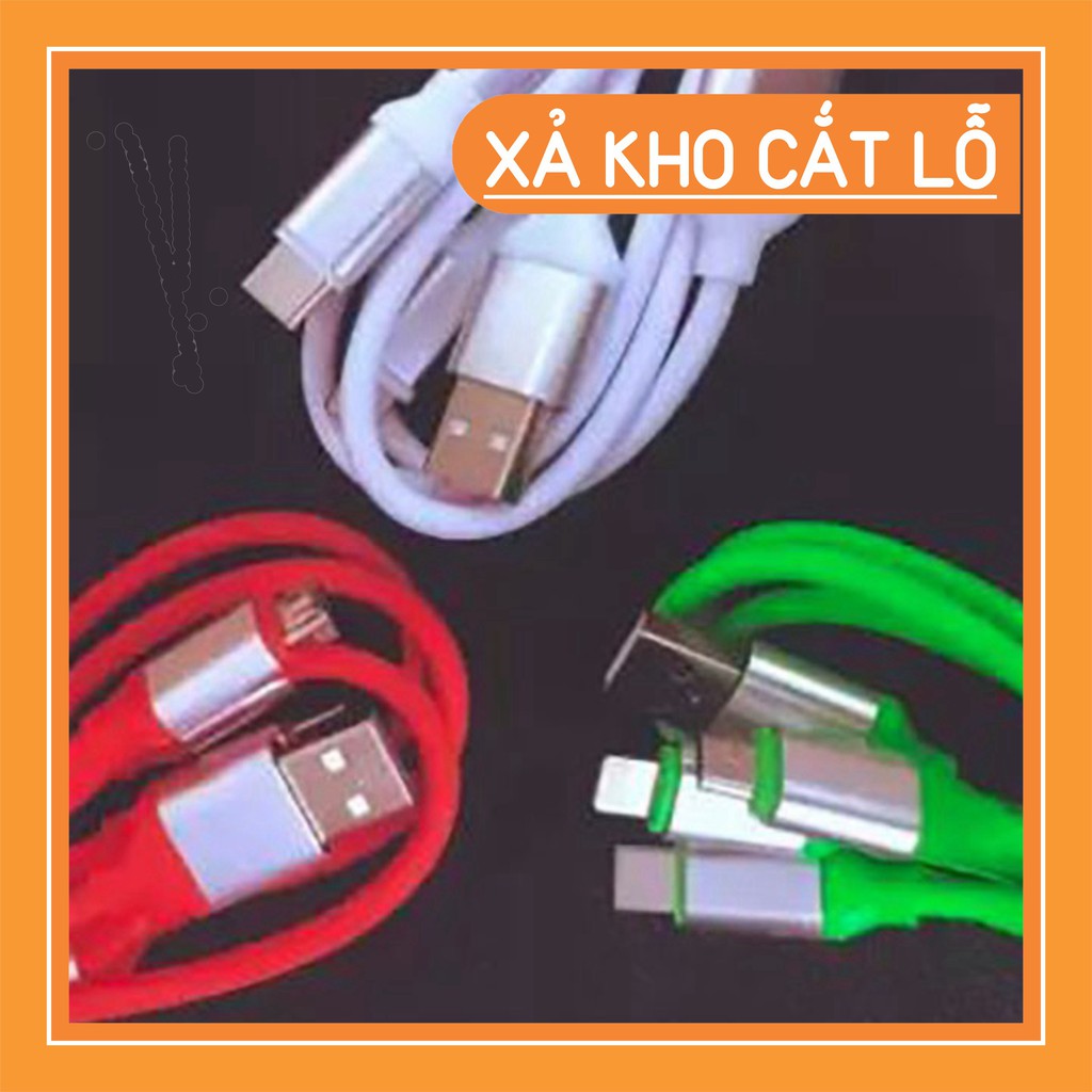 XẢ HÀNG TỒN KHO -  Cáp sạc 3 Đầu đa năng cổng Lightning, MicroUSB, Type C dây dẻo nhiều màu Dài 1m KTH12345