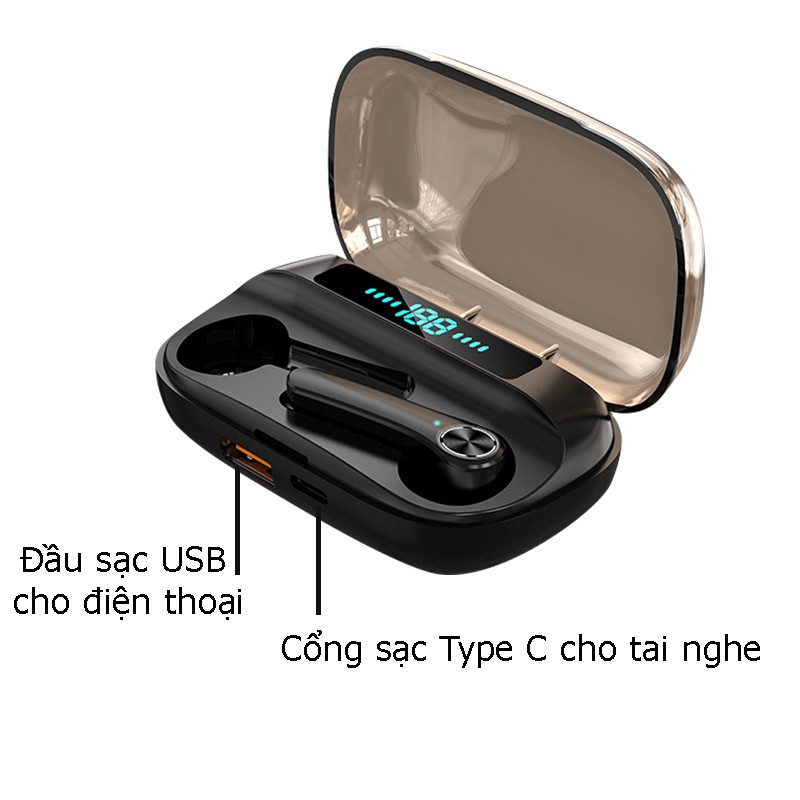 Tai Nghe True Wireless PKCB315 Bluetooth cảm ứng Hộp sạc hiển thị đèn LED Phần trăm - Hàng chính hãng