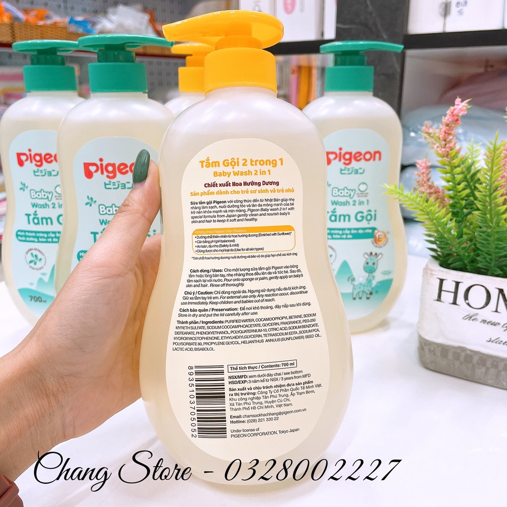 Sữa tắm gội toàn thân Pigeon 2 trong 1 cho bé 700ml hoa hướng dương/ Jojoba