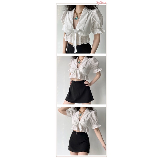 Áo Croptop Cổ Polo Kiểu Pháp Thời Trang Mùa Hè Cho Nữ