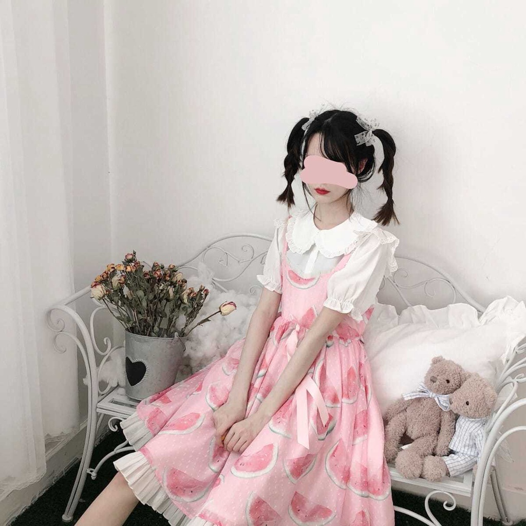 Áo sơ mi trắng tay ngắn cổ búp bê phong cách Lolita Nhật Bản dễ thương dành cho nữ