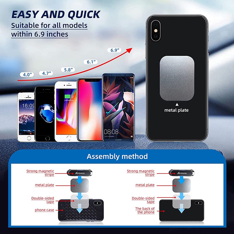 Giá đỡ điện thoại ASAWIN nam châm siêu mạnh với tấm kim loại gắn bảng điều khiển xe hơi phù hợp với mọi điện thoại