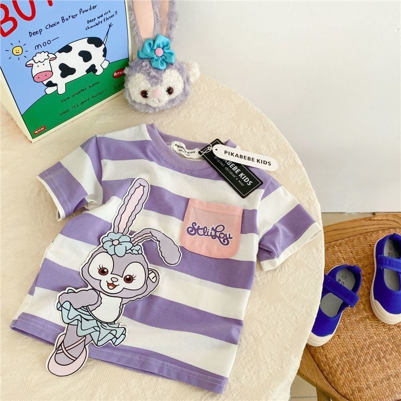 Áo Thun Tay Ngắn Kẻ Sọc Vải Cotton In Hoạt Hình Kiểu Hàn Quốc Thời Trang Mùa Hè 2022 Cho Bé