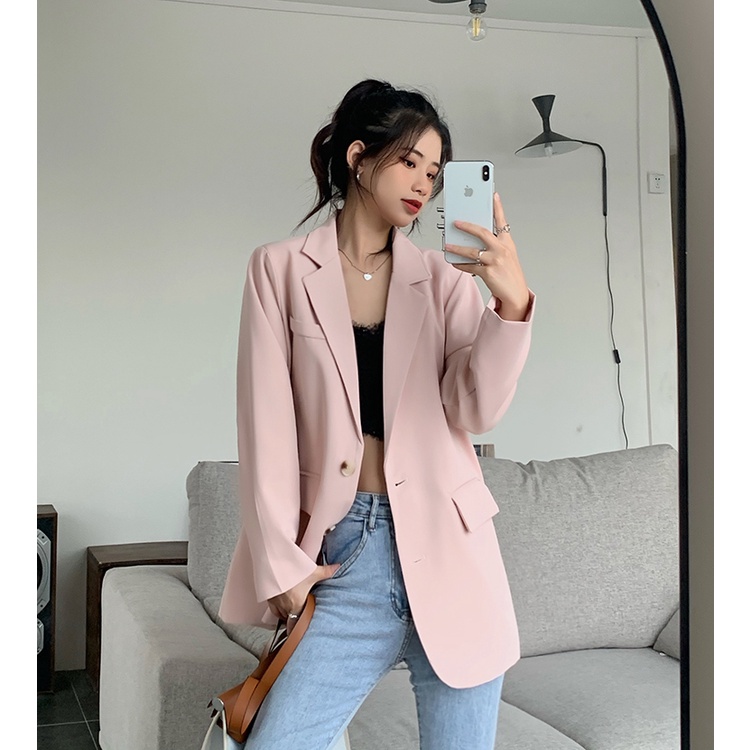 SUXI Áo Khoác Blazers Tay Dài Dáng Rộng Phong Cách Hàn Quốc Đơn Giản Thời Trang Mùa Xuân