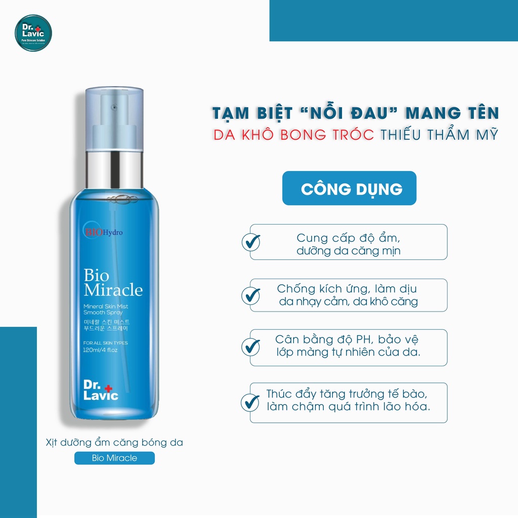 Xịt Khoáng Mặt Dưỡng Ẩm Dưỡng Da Căng Bóng Dr.Lavic Bio Miracle 120ml