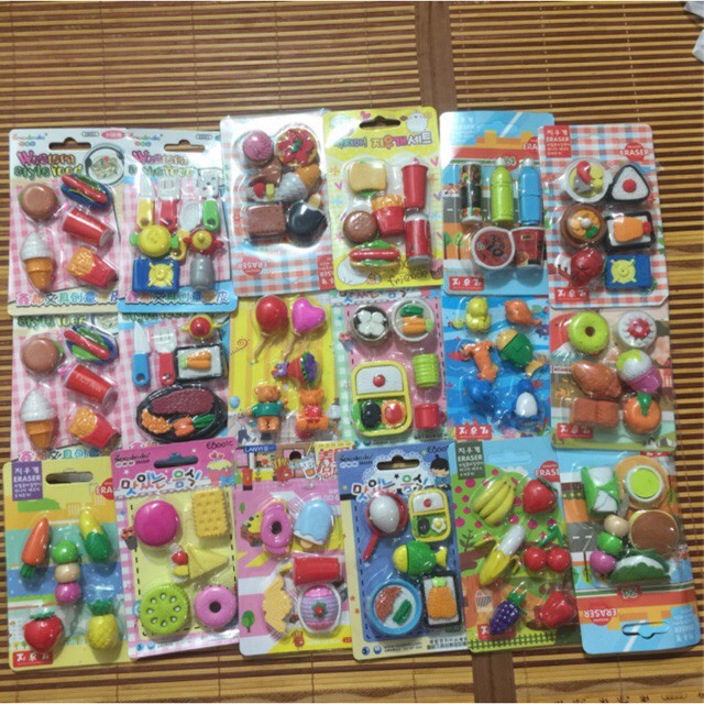 4 Vỉ gôm bút chì hình đồ chơi thức ăn nhiều mẫu xinh xắn