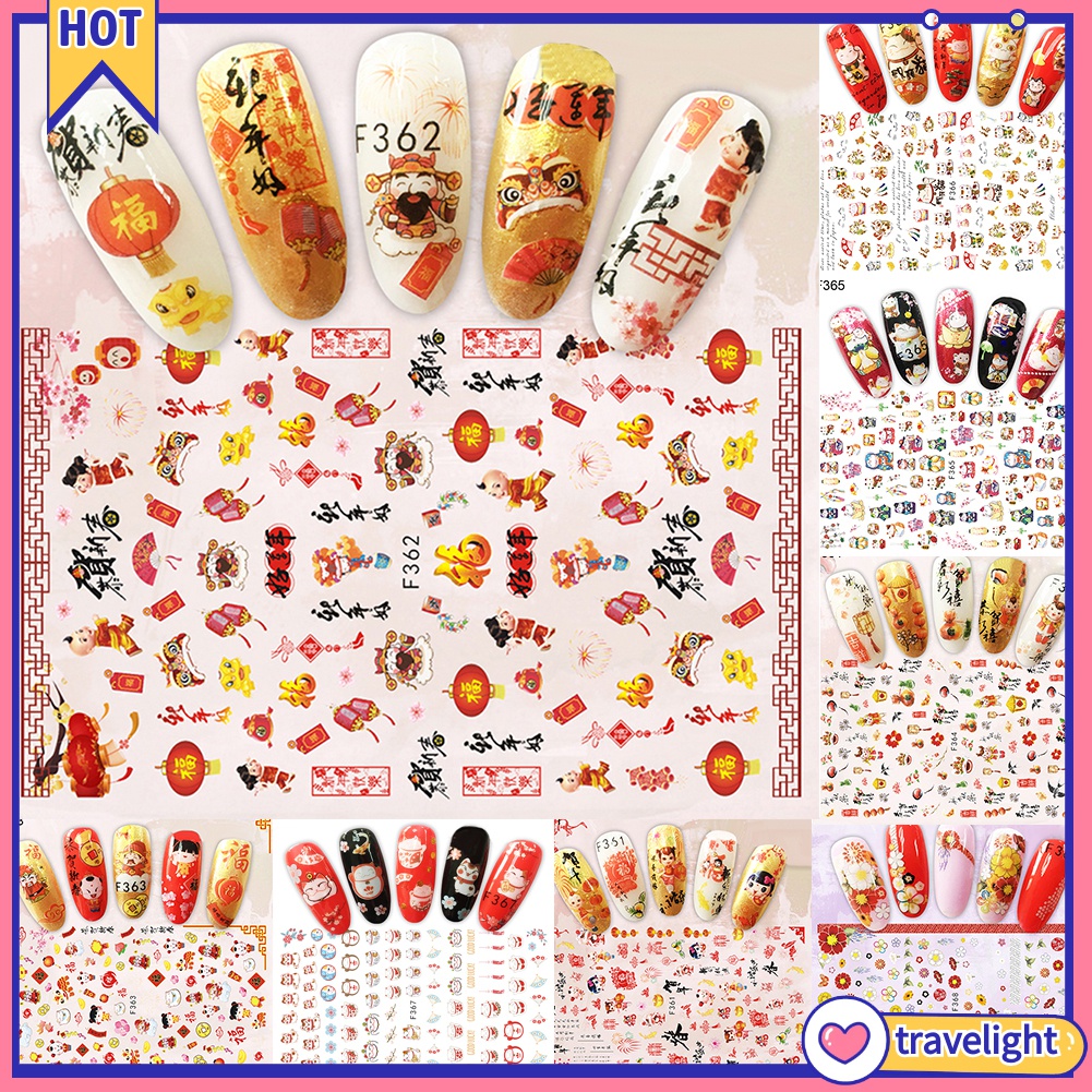 Giấy decal dán móng tay chúc mừng năm mới phong cách Trung Hoa