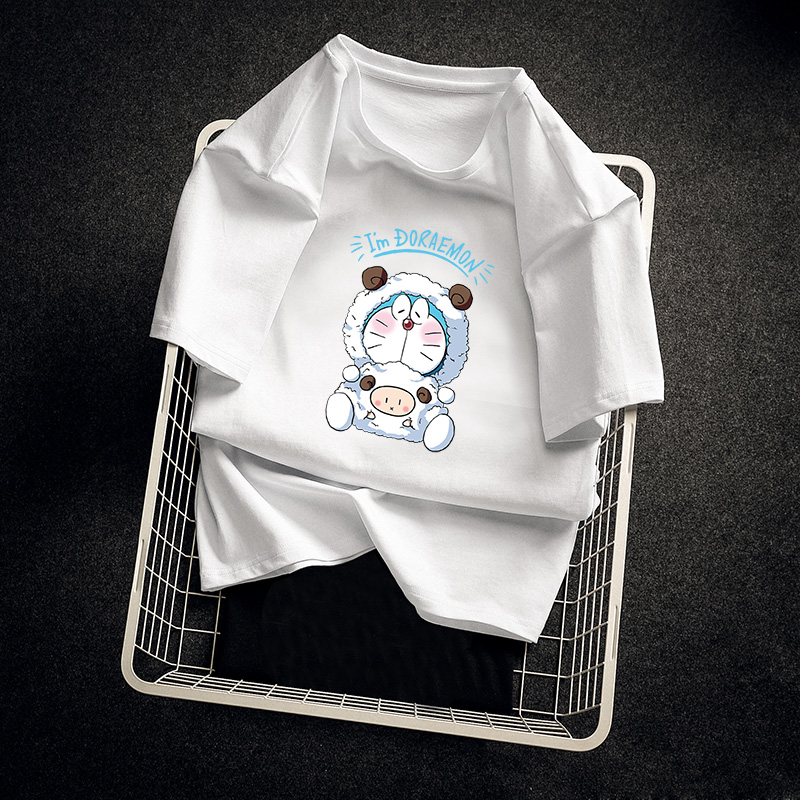 Áo Thun Tay Ngắn Dáng Rộng In Hình Doraemon Đáng Yêu Phong Cách Nhật Bản Size S-4Xl