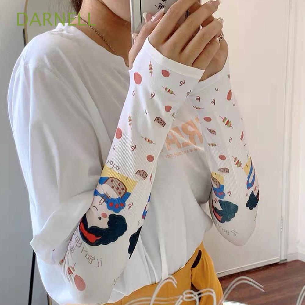 Găng Tay Dài Bằng Lụa Lạnh In Họa Tiết Hoạt Hình Chống Nắng Bảo Vệ Cho Nữ