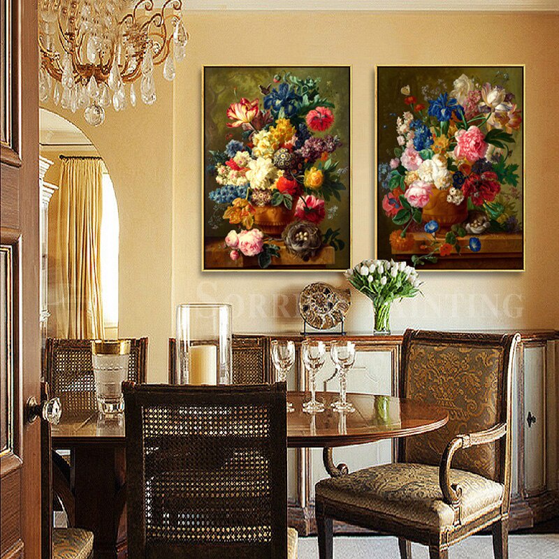 Tranh Sơn Dầu Vải canvas Treo Tường Trang Trí Hình Hoa Phong Cách Châu Âu Cổ Điển