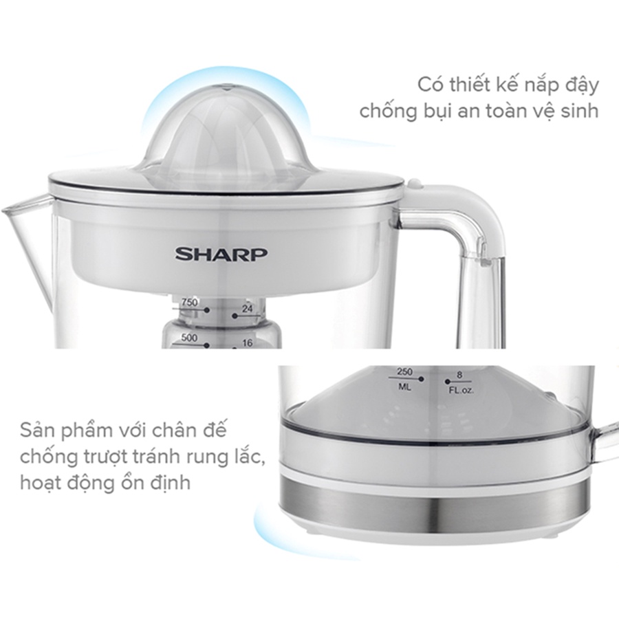 Máy Vắt Cam Điện Tự Động Đảo Chiều Sharp EJ-J256-WH 0.6L | Máy ép cam J415-WH 40W Cao Cấp 2 Đầu Vắt To Nhỏ Ép Kiệt bã