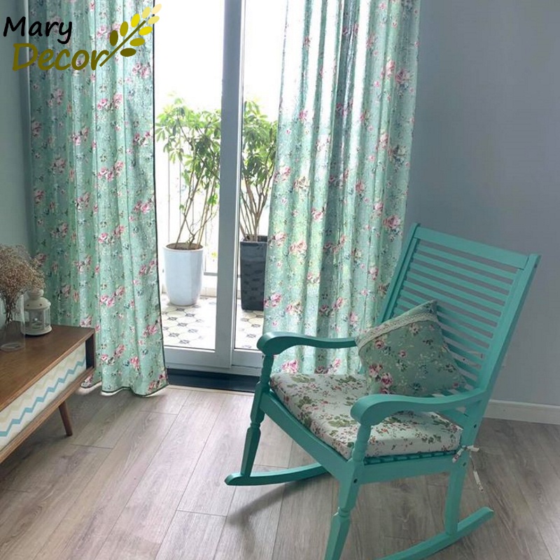 Rèm cửa đẹp cao cấp giá rẻ, mẫu mới nhất hiện nay chống nắng tốt - họa tiết hoa xanh vintage R-K04