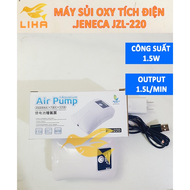 Máy Sủi Oxy 1 Vòi Tích Điện Jeneca JZL-220 (1.5W-1.5L/Phút) Tự Chạy Khi Cúp Điện Cho Bể Cá Cảnh