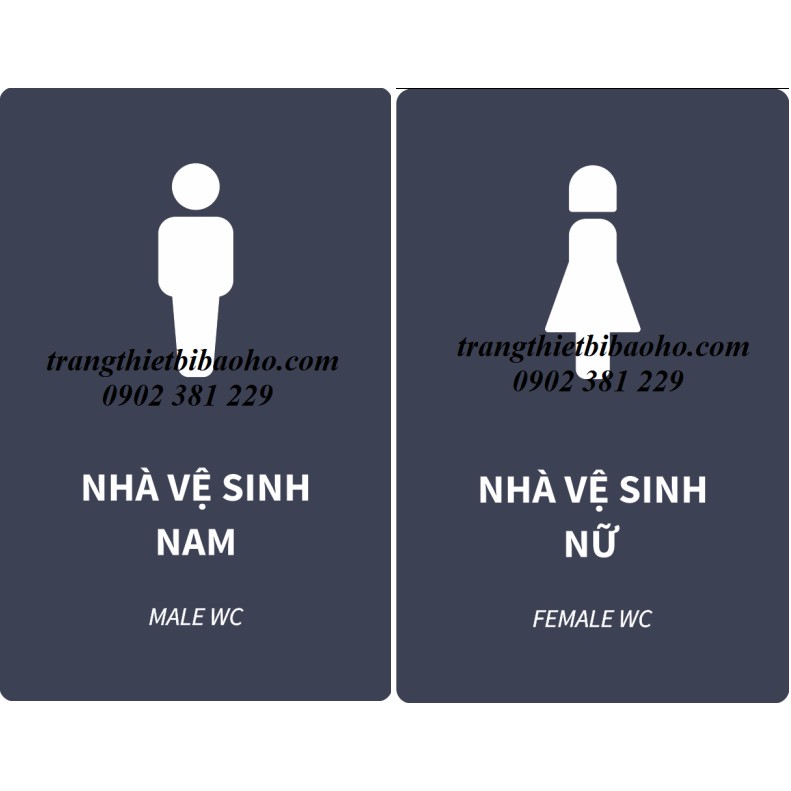 Bảng mica WC, nhà vệ sinh nam nữ kích thước 15 x 25cm - nền xám xanh