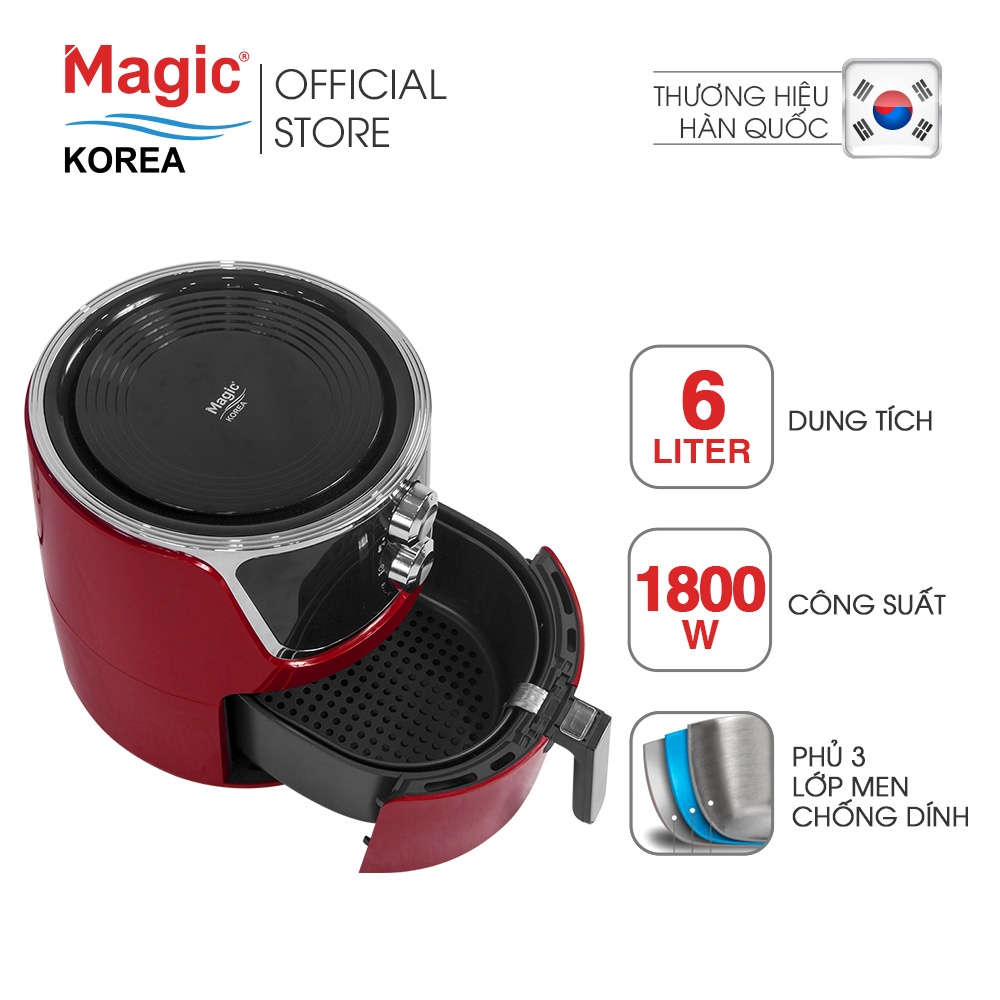 [Mã ELHADEV giảm 4% đơn 300K] Nồi chiên không dầu Magic Korea A-801 Đỏ 6L - Hàng chính hãng