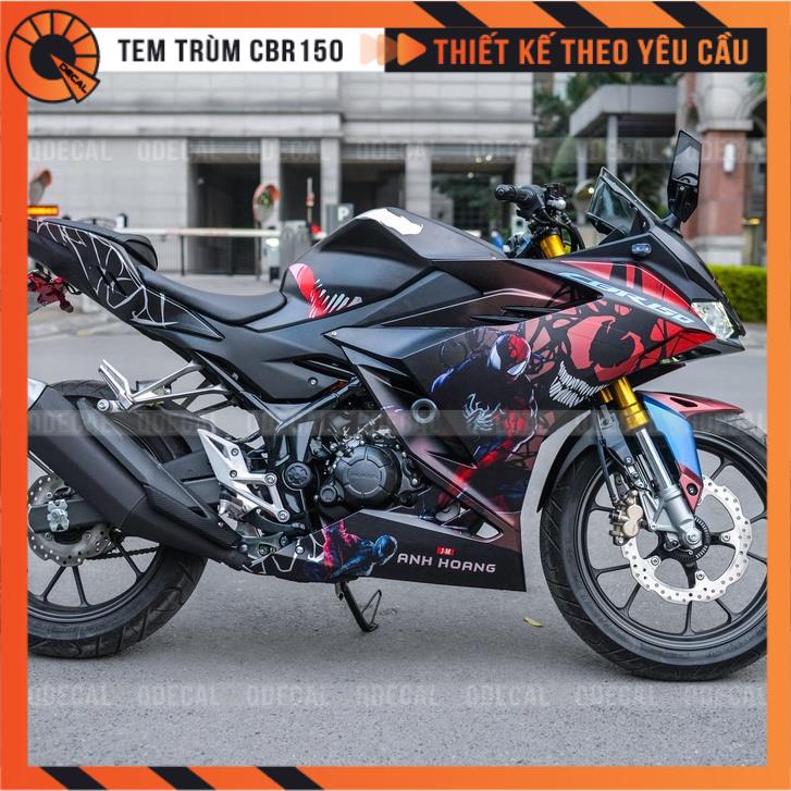 Tem trùm CBR150r decal 3 lớp kiểu Spiderman tông đen đỏ  decal thiết kế theo yêu cầu