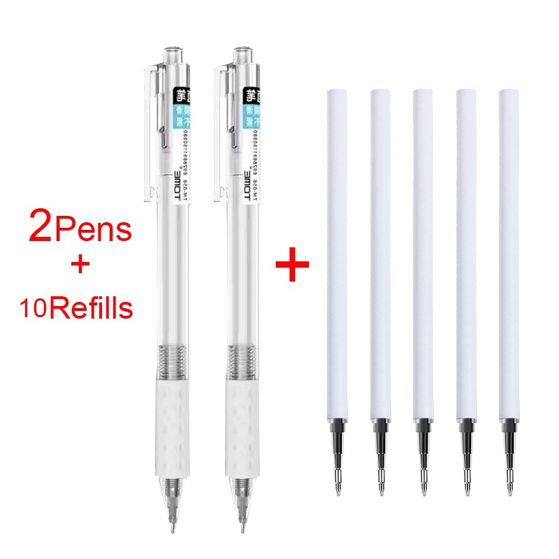 Set 2 Bút Bi + 10 Ngòi Bút Bi 0.5mm Màu Đen / Đỏ / Xanh Dương