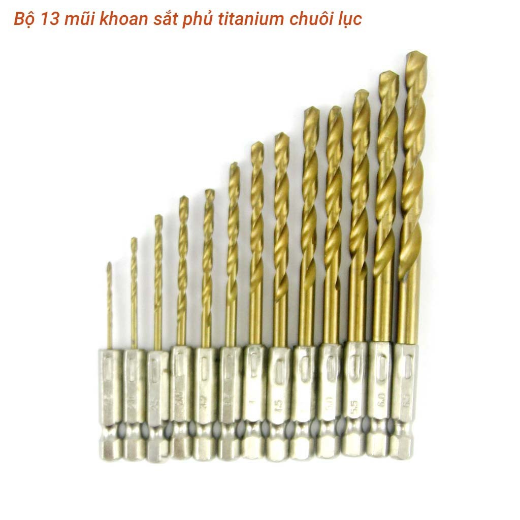 Bộ 13 mũi khoan thép chuôi lục giác kích cỡ từ 1.5-6.5mm