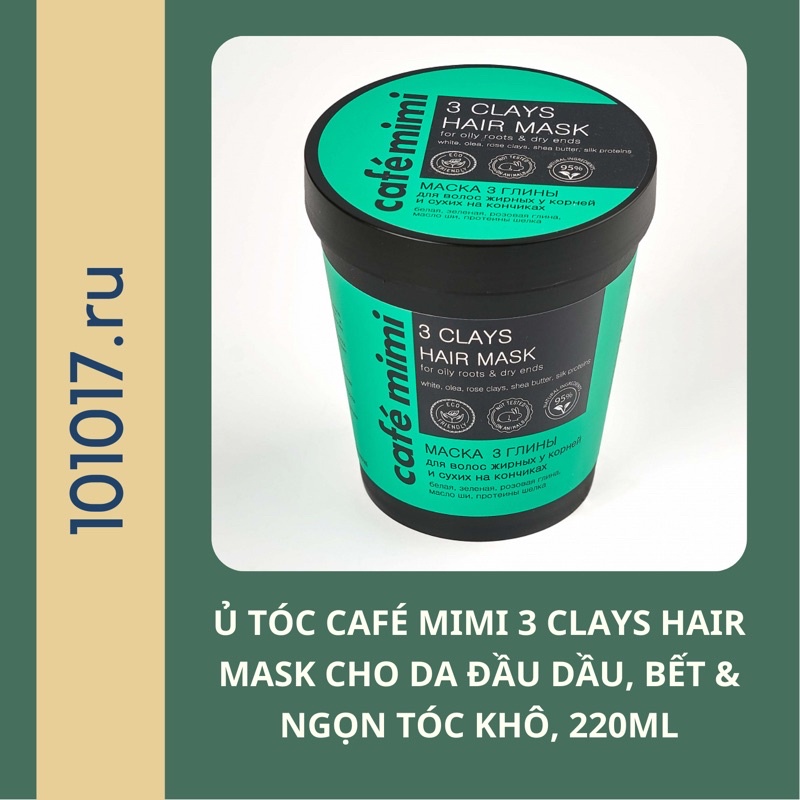 Mặt nạ ủ CAFE MIMI 3 CLAYS cho da đầu dầu, bết & ngọn tóc khô, giảm bết, nuôi dưỡng tóc chắc khoẻ suôn mượt