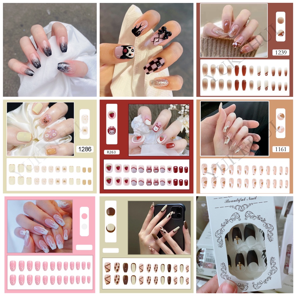 Bộ 24 móng tay giả dáng dài hợp thời trang có thể tháo được