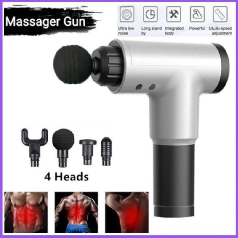 Máy massage cầm tay -4 đầu 6 chế độ - Súng bắn massage trị liệu đau mỏi vai gáy - Sản phẩm tiện ích cho mọi người