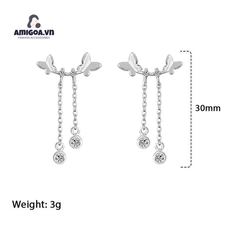 ✨✨Bông tai bạc hình bướm tua rua đính pha lê thời trang dành cho nữ