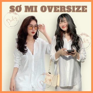 Áo sơ mi trắng dài tay nữ chất đũi nhẹ mát form oversize siêu xinh