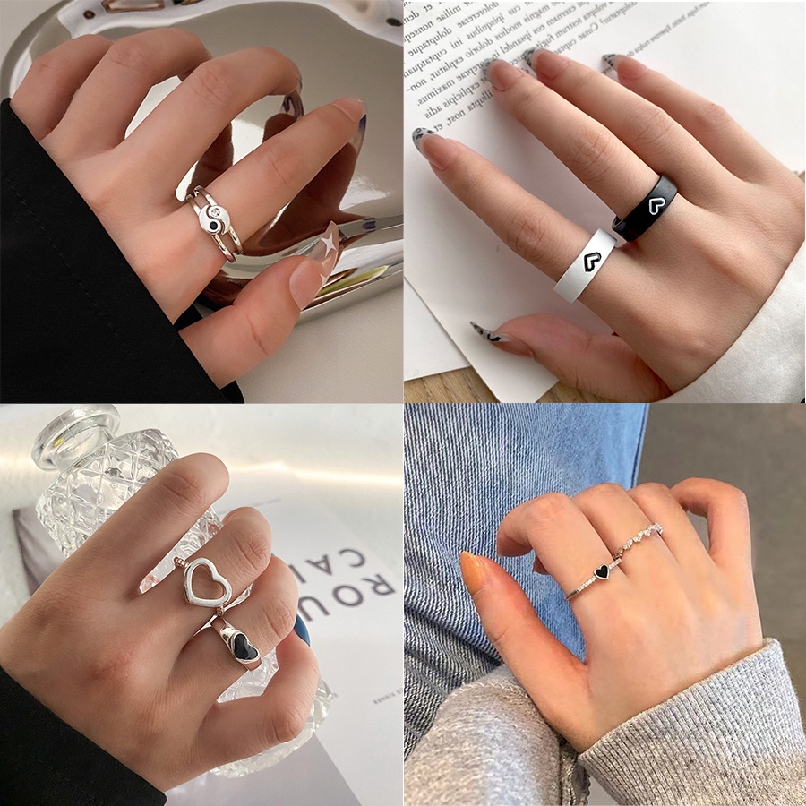 Set 2 Nhẫn Đen Đơn Giản Cổ Điển Cho Cặp Đôi