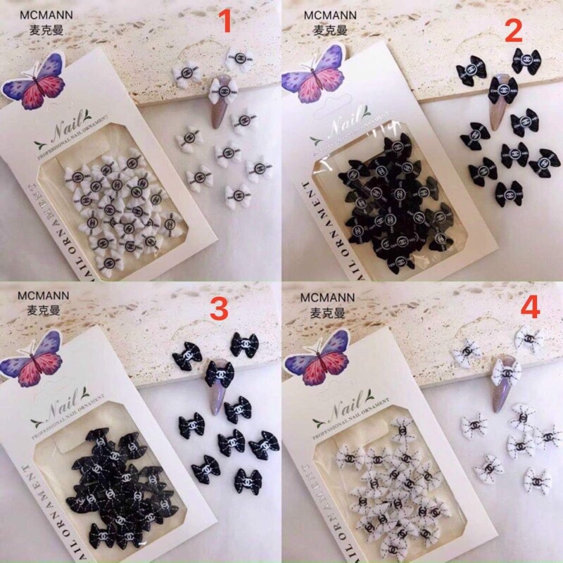 Cham nơ đính móng ( 1cai) - nơ đen trắng phụ kiện nail